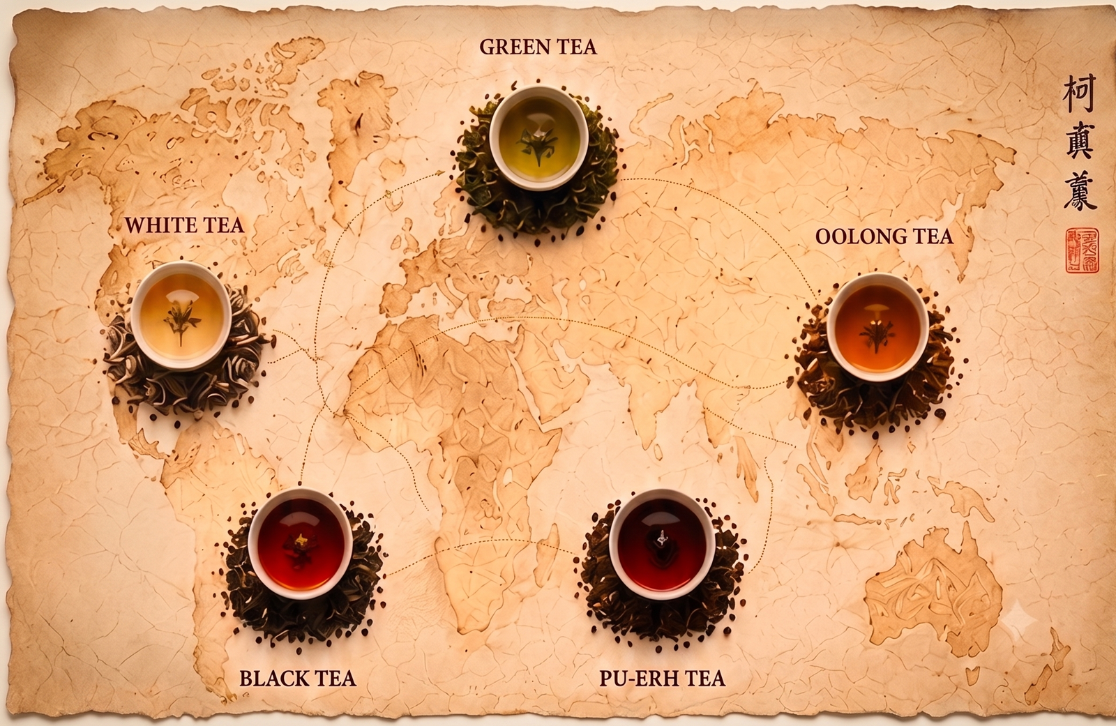 The World of Tea Map with Tea Varieties